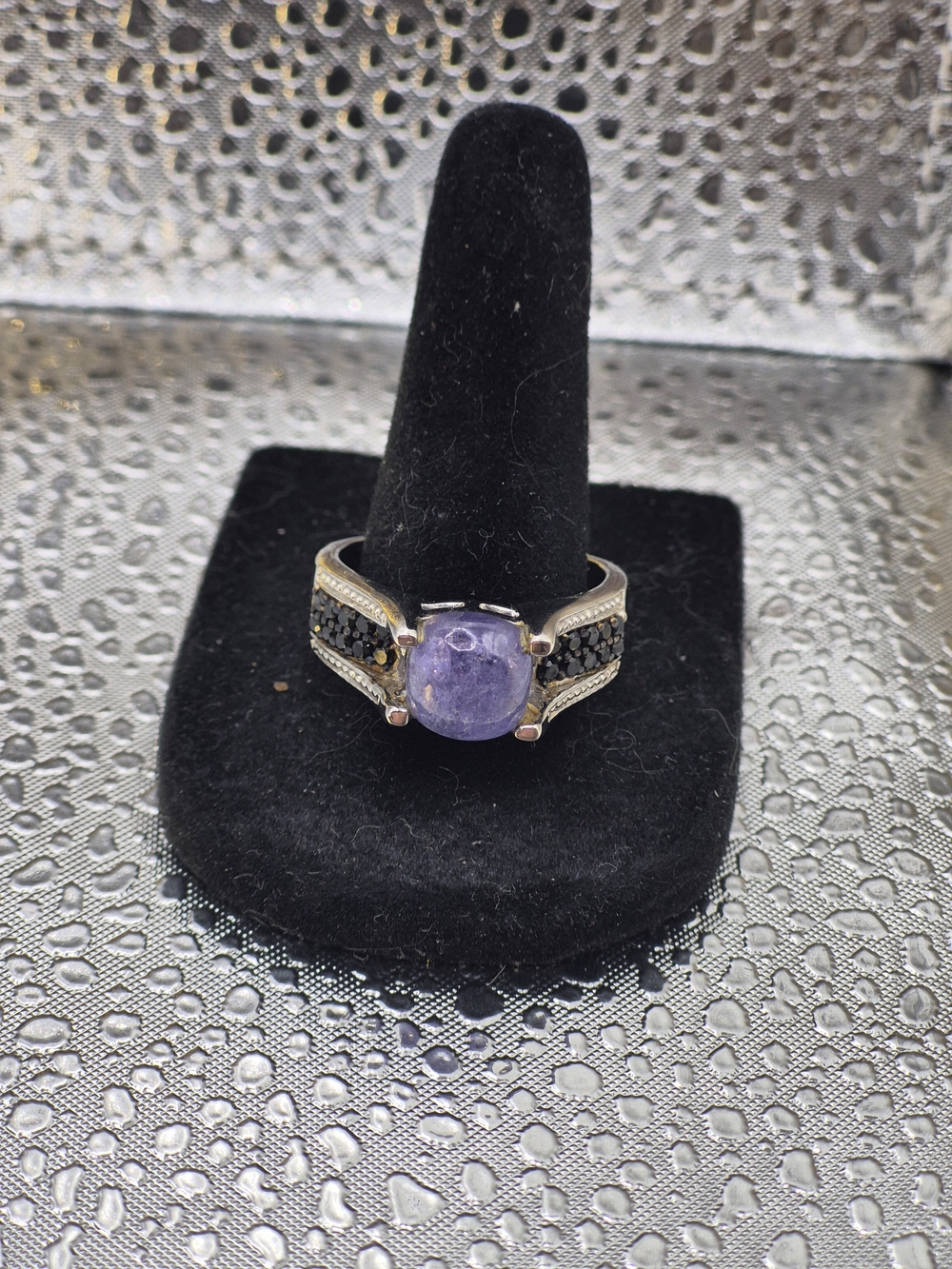 Genuine Purple Cabochon Tanzanite With Black Spinel Accent
